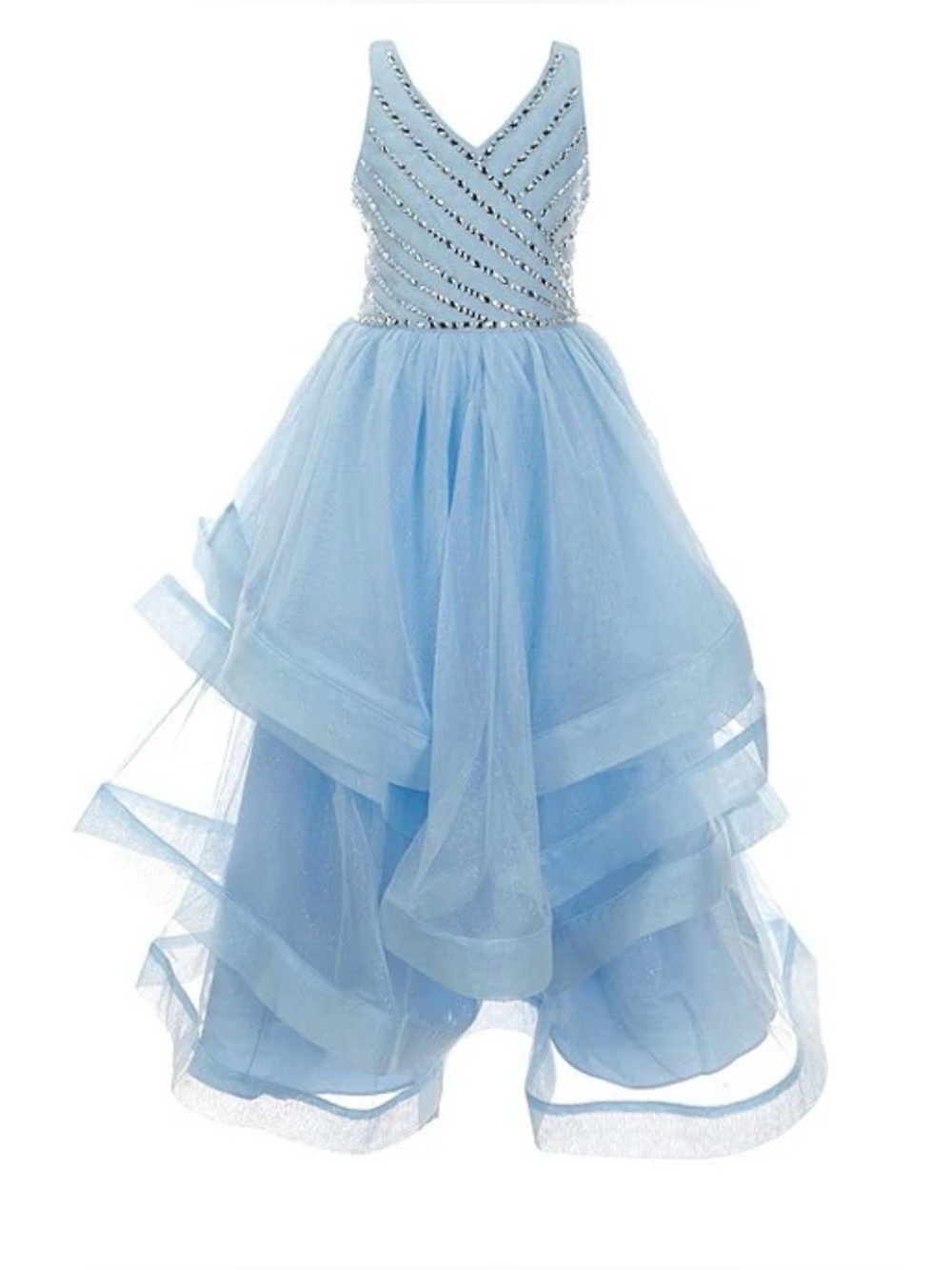 Rare Editions Light Blue Tulle Formal Dress with Beaded Bodice